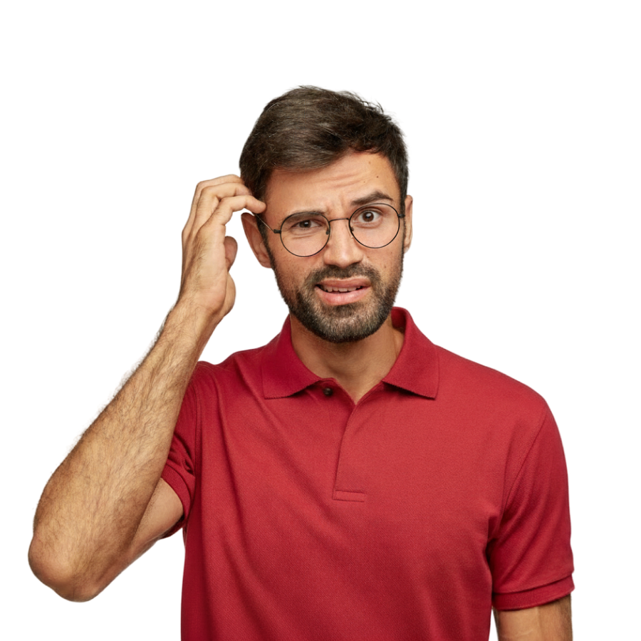 A man scratching his head, trying to remember